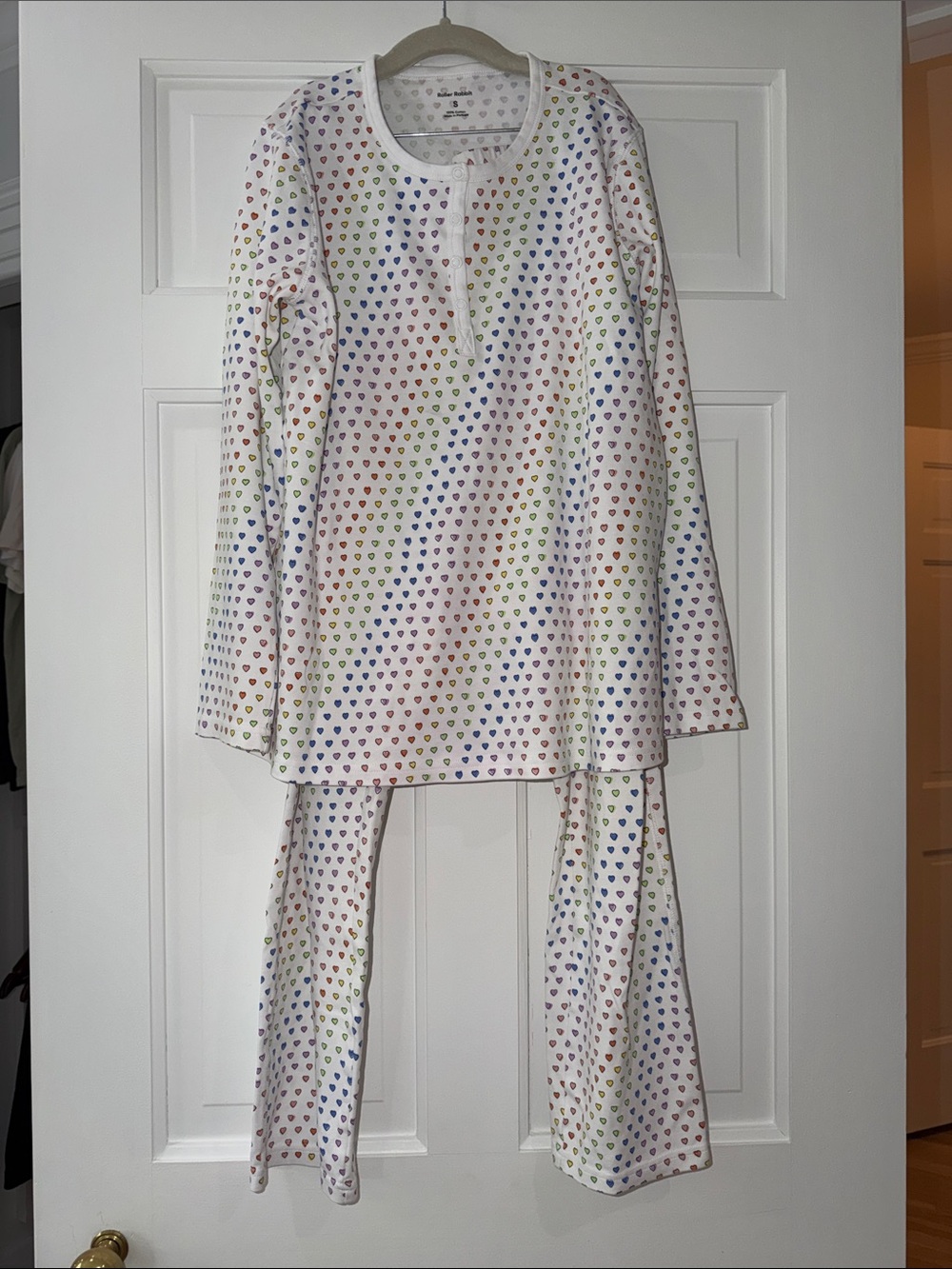 Roller Rabit White Pajama Set with Rainbow Heart Print Small
